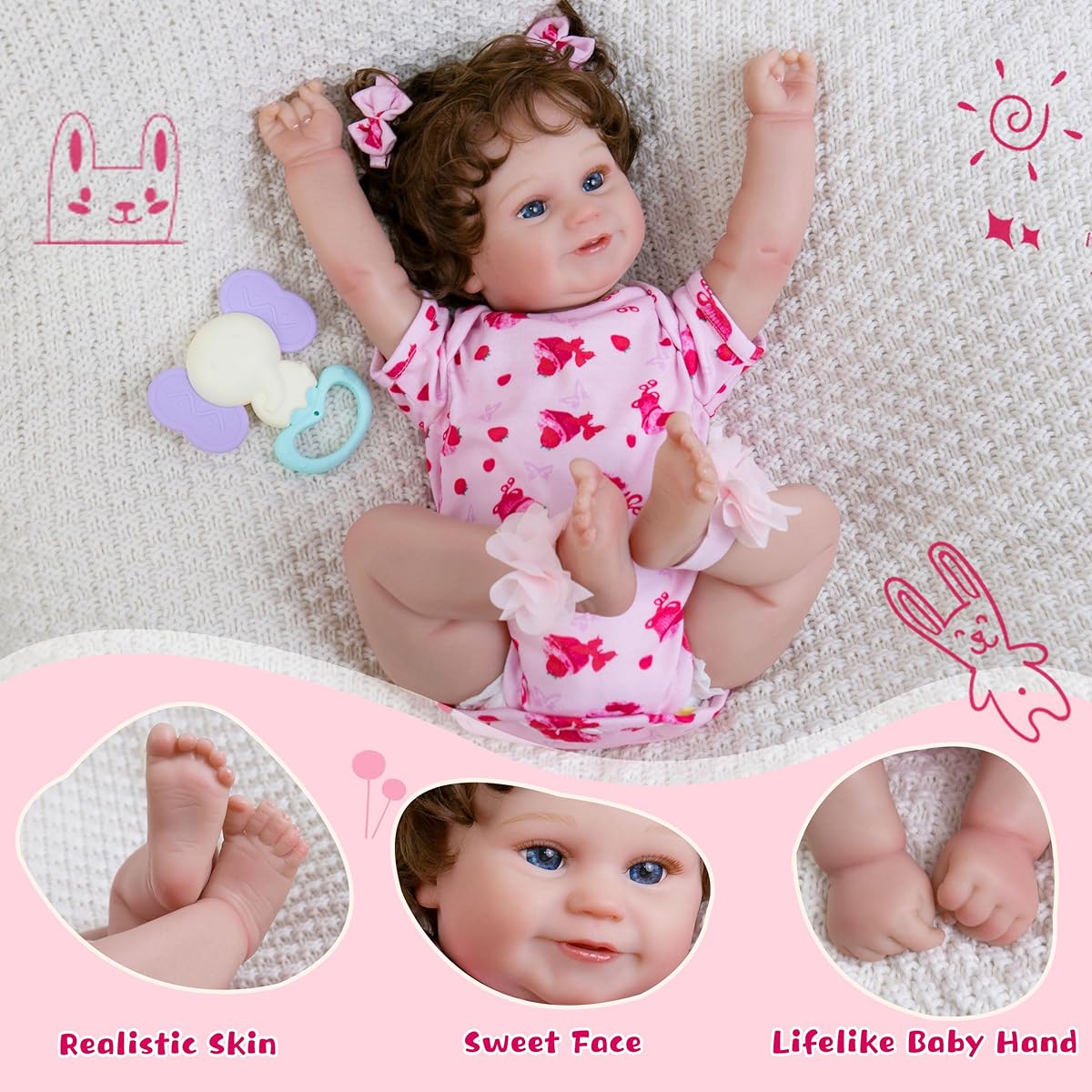 EKOKIZ Lifelike Reborn Doll Girl 20 Inch Reborn Doll with Hair Baby Doll Looks Like a Real Girl Cloth Body Baby Doll Ages 3+ Lovely & Pretty Girls
