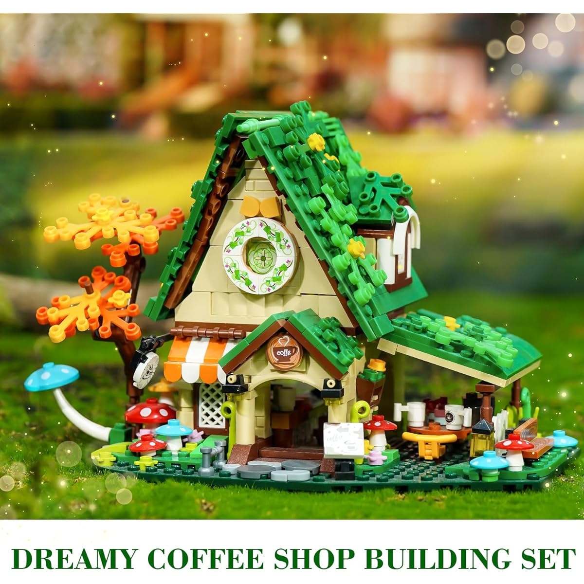 QLT Dream House Toy Building Set Fairytale Coffee Shop Compatible with Lego A-Frame Cabin