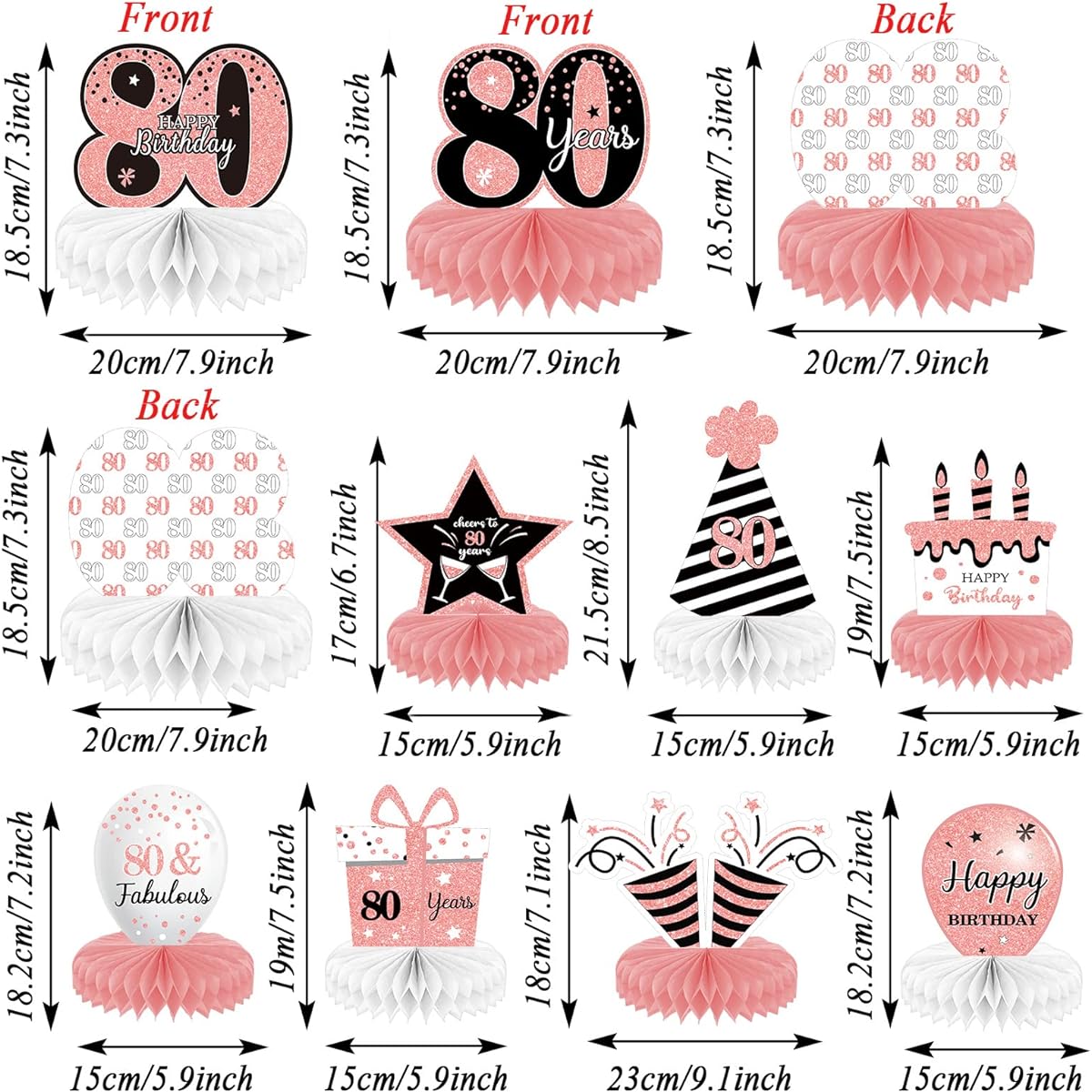 9 Pieces Rose Gold 80th Birthday Decorations for Women, Pink 80th Birthday Centerpieces Table Decorations Cheers to 80 Years Old Honeycomb Table Topper 80th Birthday Decorations for Women 70th Birthday Party