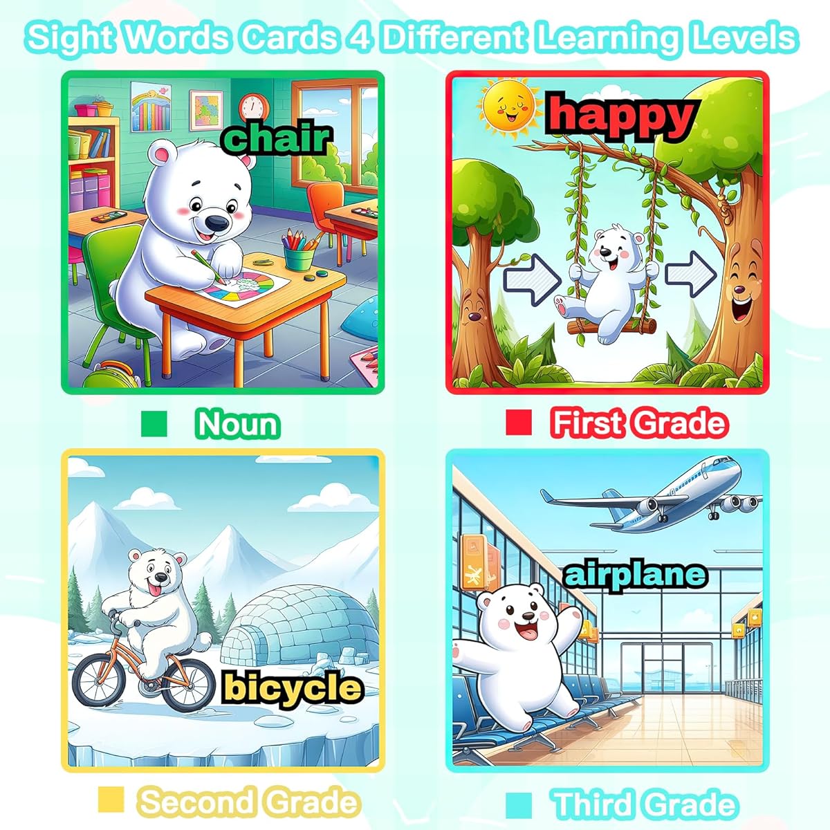 Tichgeim 120 Sight Words Flashcards Games with Pictures and Sentences Learn to Read Educational Phonic Flashcards for Kids Ages 5-8 Dolch & Fry High Frequency Sight Words for Kids 1st Grade 2nd Grade 3rd Grade