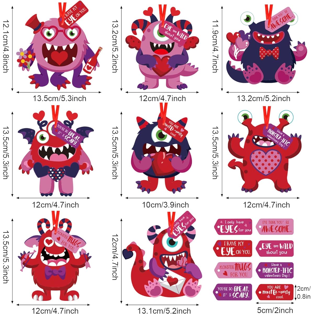 40 Sets Valentine's Day Craft Kit for Kids Valentine's Day DIY Monster Cards for Kids Valentine Paper Crafts Hanging Ornaments Valentine Entertainment for Boys Girls School Classroom Home