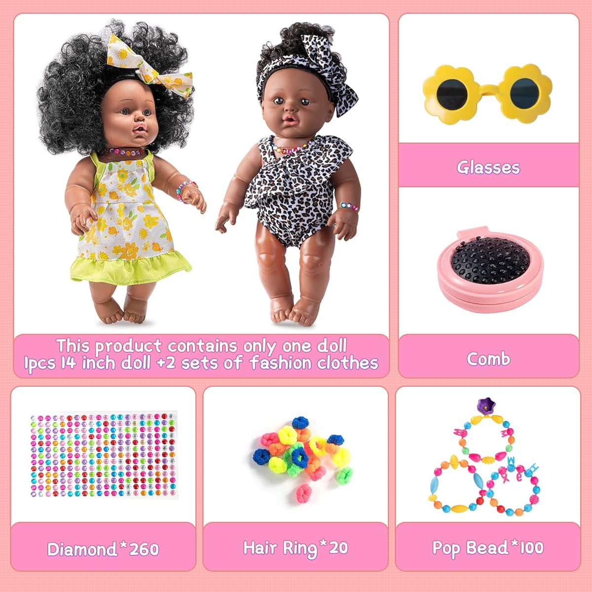 KidEwan 12" Doll & Accessories African Baby Doll Reborn Baby Doll Real Life Baby Doll Black Baby Doll - Summer Travel Playset