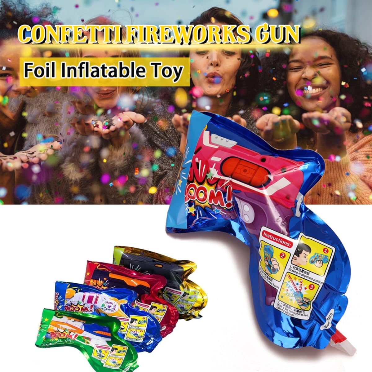 KONBANZE 16pcs Blown Confetti Popper Party Shooter Toy Cannon Holiday Gifts Wedding Kids Inflatable Toys Birthday New Year's Eve Christmas Decoration Supplies