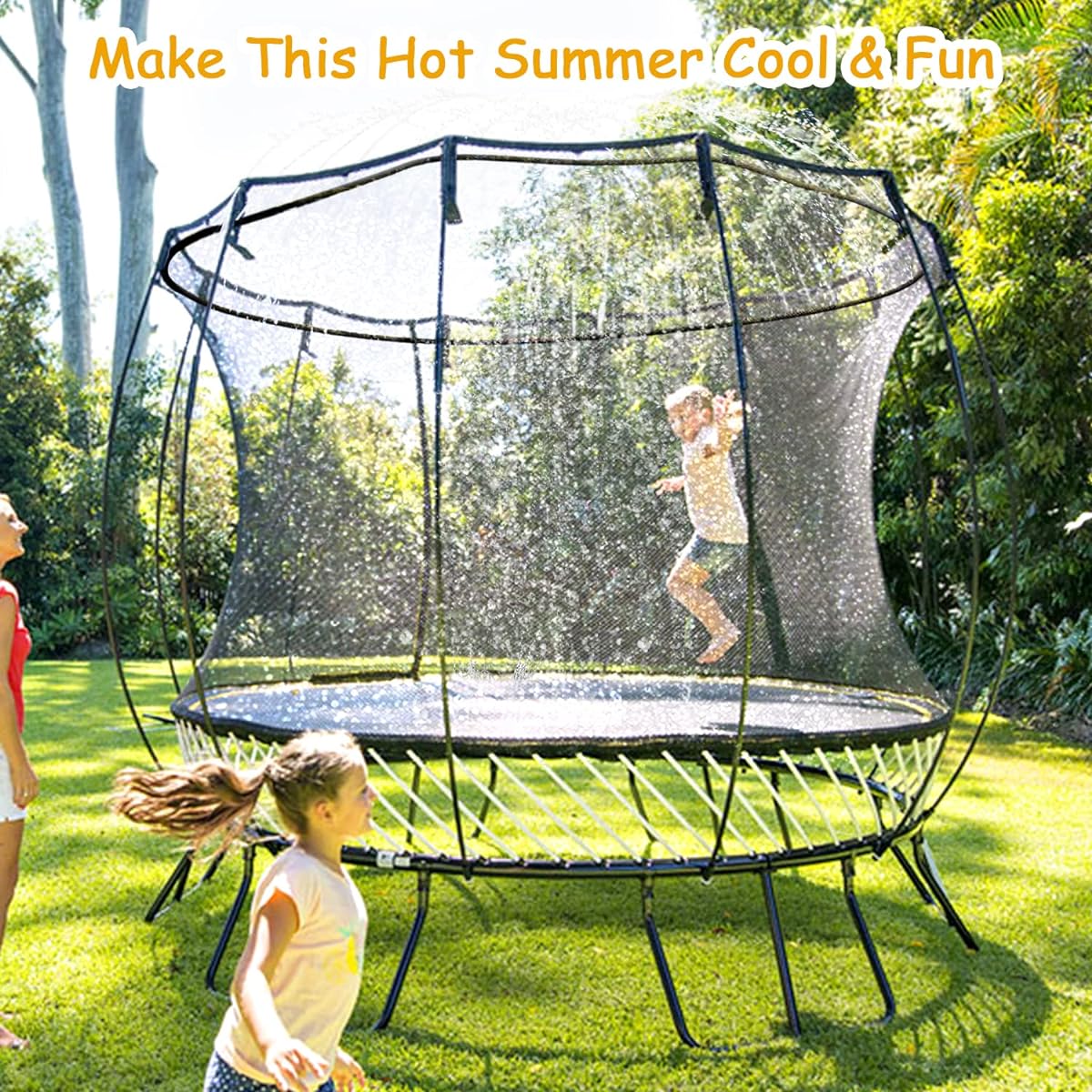 Trampoline Sprinkler for Kids - Outdoor Trampoline Water Sprinkler for Kids and Adults Trampoline Accessories Sprinkler 32 Feet Long Water Play Games Summer Play Backyard Fun
