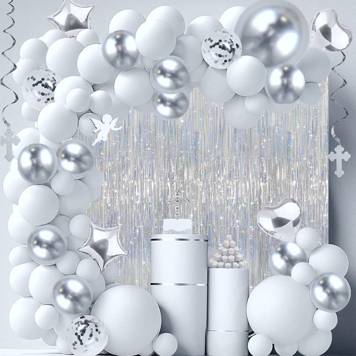 LIKAJON 3 Pack 3.2x8.2ft Silver Backdrop for Silver Party Decorations, Silver Metallic Tinsel Foil Fringe Curtains, Silver Fringe Background for Graduation, Baby Shower, Gender Reveal, Disco Party