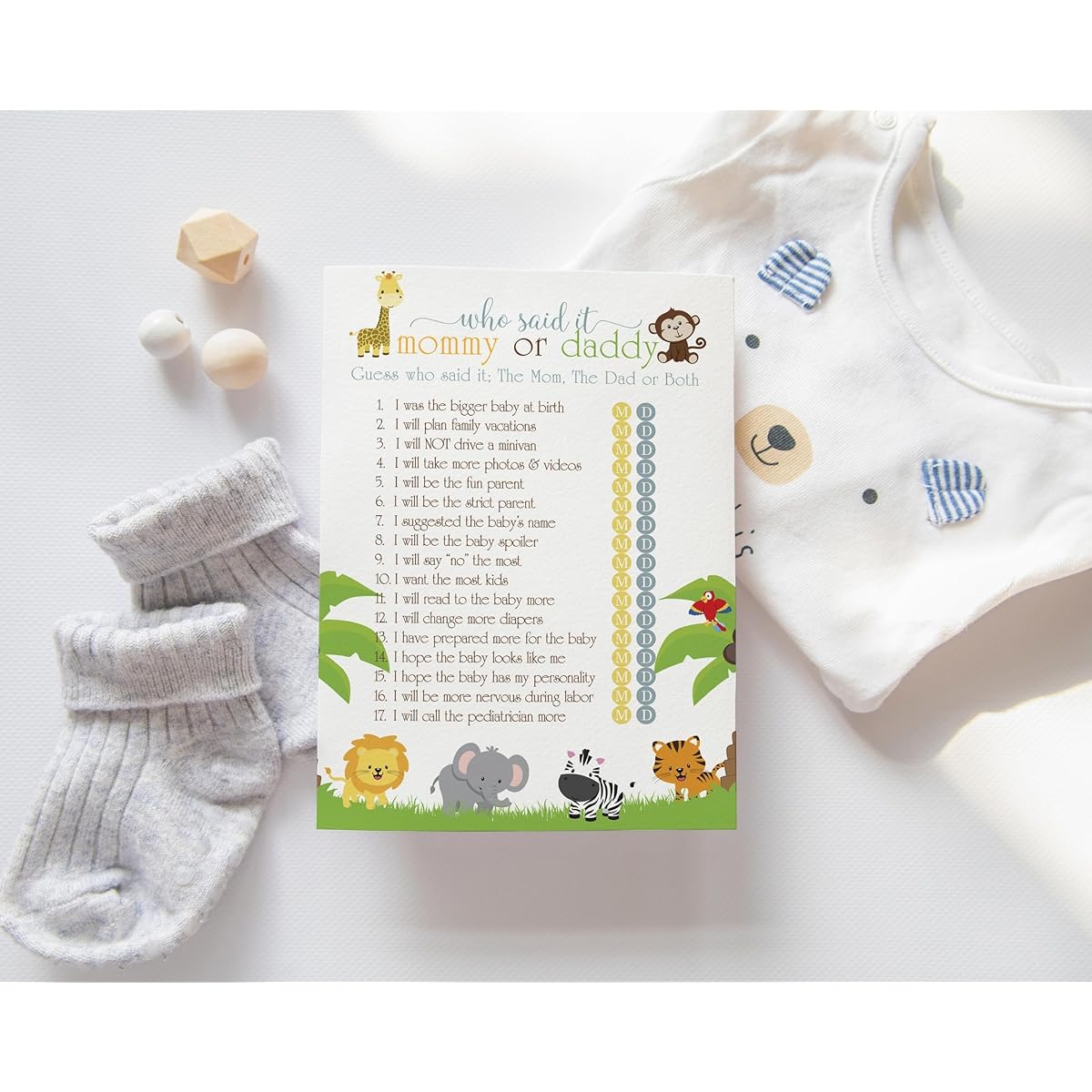 Paper Clever Party Cute Jungle Baby Shower Mommy Dad Games Guess the Parents Activities Wild Safari Animals Theme Ideas for Boy or Girl 25 Pack