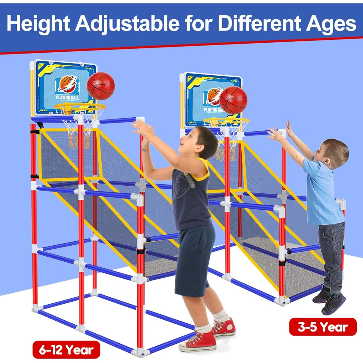 Auggie Kids Basketball Hoop Arcade Game Set with Ball Pump, Adjustable Height, Toddler Indoor Outdoor Basketball Goal Toy Yard Game for Boys Girls 3-5 4-8 Sports Toys Ages 2 3 4 5 6 7 8
