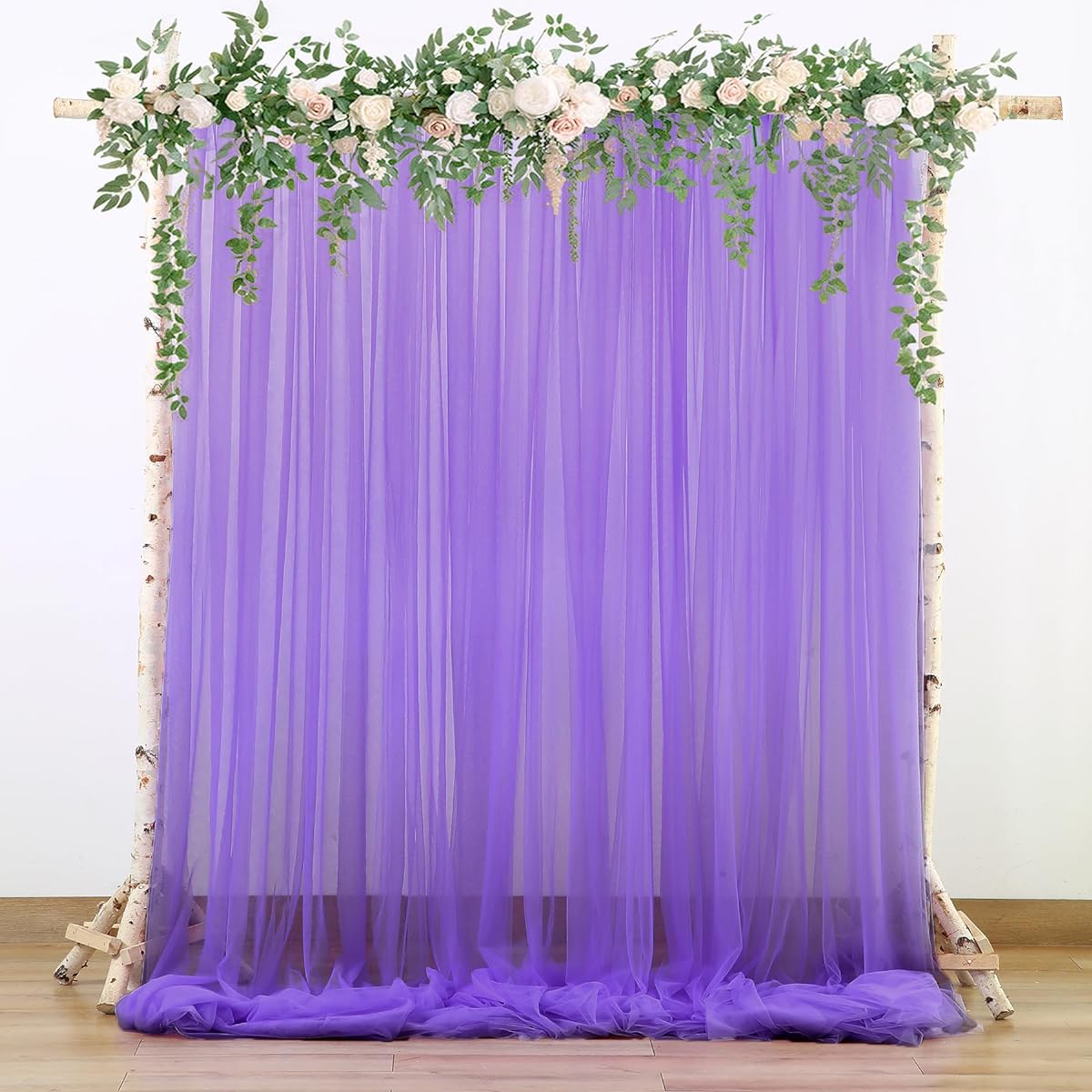 Purple Tulle Backdrop Curtains for Baby Shower, Girl's Birthday Party, Purple Sheer Backdrop Drapes for Wedding Reception, Photo Shoot, Elephant Theme Background Decoration, 2 Panels, 5ft x 8ft