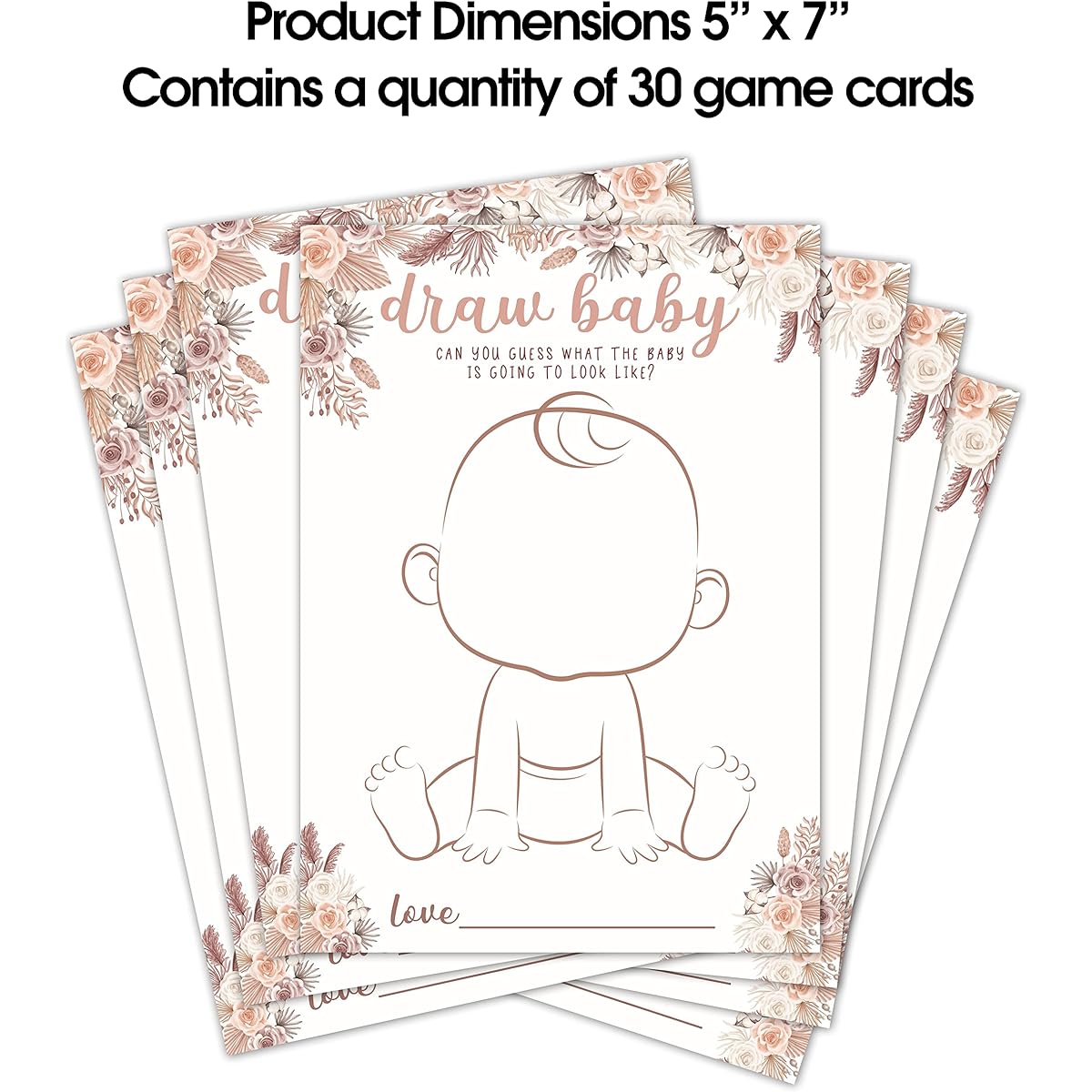 Baby Shower Games, Boy or Girl Gender Reveal Party Games - Baby Shower Party Activities Supplies - Can You Guess What the Baby is Looking at? Boho Floral Theme 30 Sheets/drawbaby-005