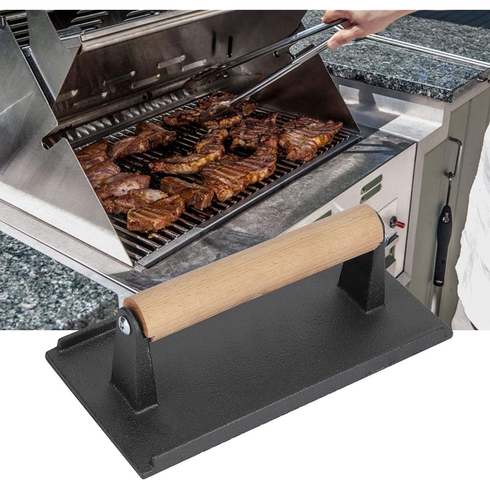 Cast Iron Grill Press、Burger Press Cast Iron Griddle Press、Meat Press Barbecue Griddle Press 7.1x7.1x3.1in for Barbecue Kitchen BBQ Press Barbecue Accessory