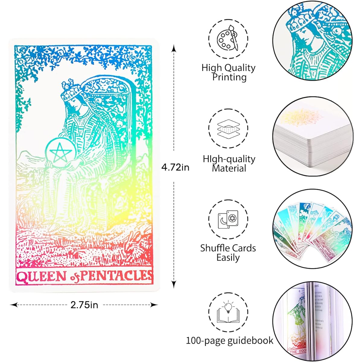 Sincerez Tarot Card Deck with Guidebook for Beginners Vintage Card Deck Unique Divination Game (Holographic) 005