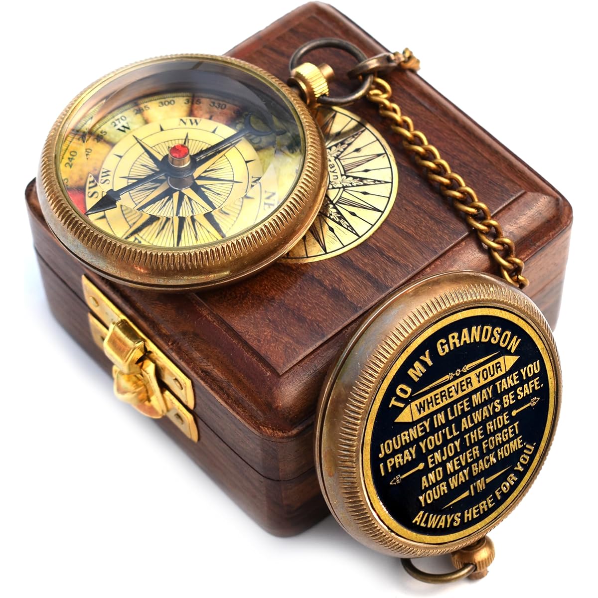 TA dizayn Grandchild Gift Brass Compass with Box Engraved Quote | Memories Gift for Grandchild Birthday Baptism Graduation Conviction Love Gift Ideas by Grandma Grandpa Greeting Card