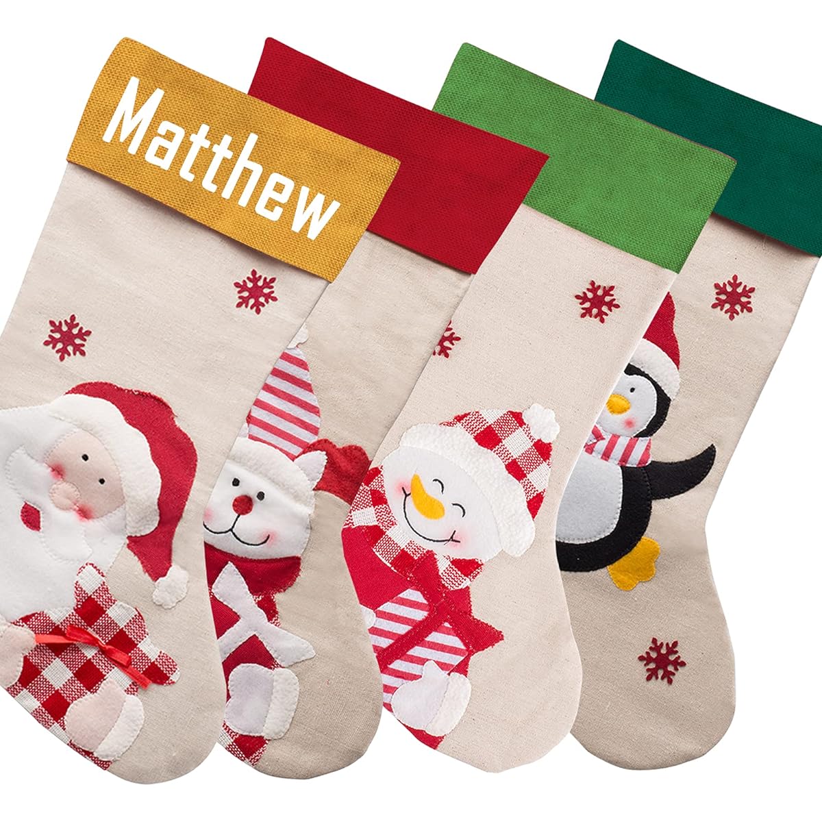 WQingot Custom Christmas Stockings with Name Text for Family Kids Christmas Decoration Gifts 7 Pack