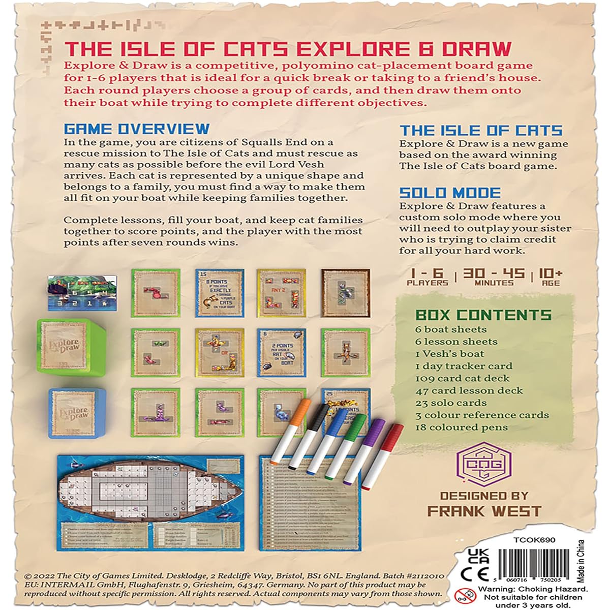 City of Games | The Isle of Cats: Explore & Draw - Board Game Ages 10+ 1-6 Players 30-45 Minutes
