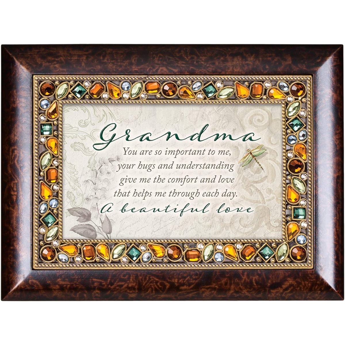 Cottage Garden Grandma Hugs Comfort Love Amber Earth Tone Jeweled Music Box Wind Bear My Wings