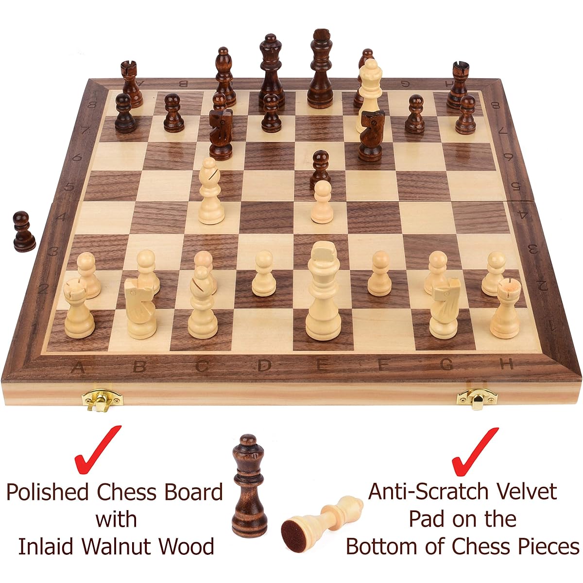 Magnetic Wooden Chess Checkers Set for Kids and Adults - 15 Inch Staunton Chess Set - Portable Folding Chess Board Game Set for Travel - Wooden Piece Storage - 2 Queens