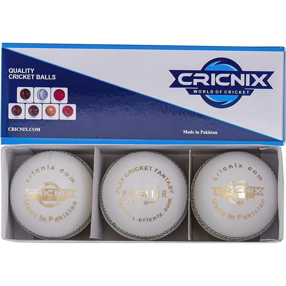 Cricnix Cricket Balls Premier White Leather (Pack of 3) 5.5 oz for Senior Matches