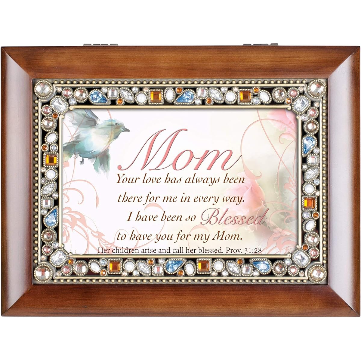Cottage Garden Mom Your Love Has Been for Me Woodgrain Jewelry Music Box "How Great Thou Art"