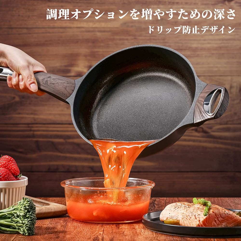 SENSARTE Frying Pan, Deep Stir-Fry Pot, 30 cm, IH Compatible, Compatible with Gas Fire, Compatible with All Heat Sources, Includes Lid, Non-Stick, 5 Layer Structure, Wok, Easy to Clean, Non-Stick Processing, Non-Stick High Heat Efficiency
