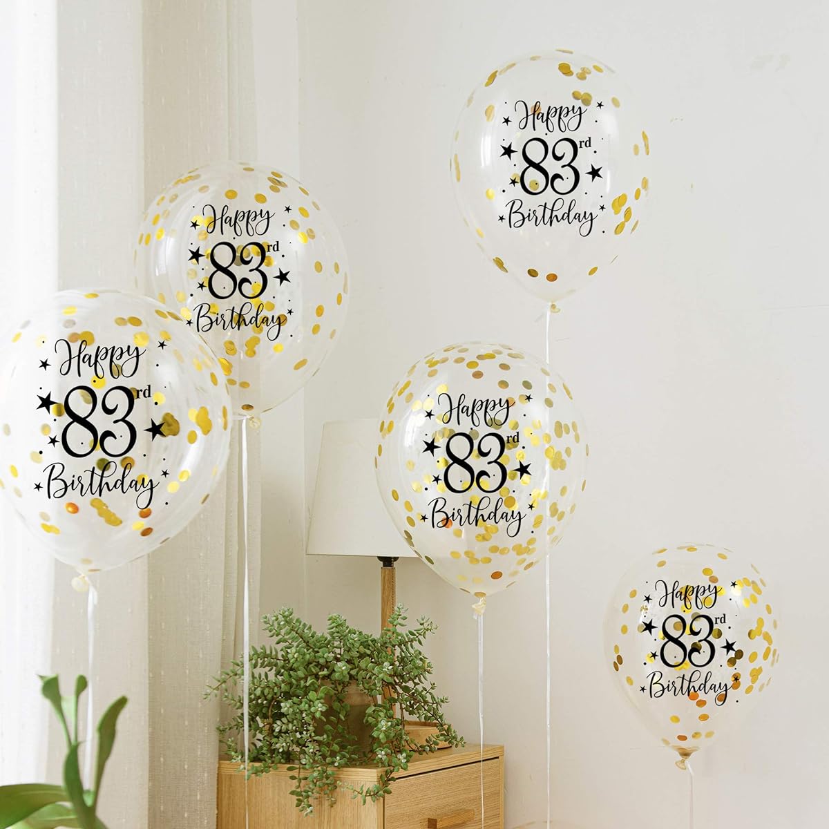 Gold 83rd Confetti Latex Balloons for Women Men Happy 83rd Birthday Party Balloons with Confetti 12 Inch Pack of 16