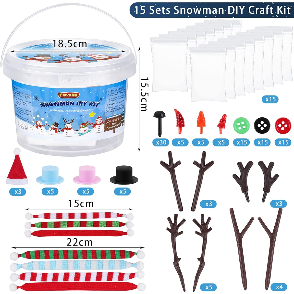 Fovths 15 Piece Christmas Snowman Making Set Snowman Craft Kit Foam Putty Snowman DIY Toy Modeling Clay Decorations for Christmas/School/Home Party Favors