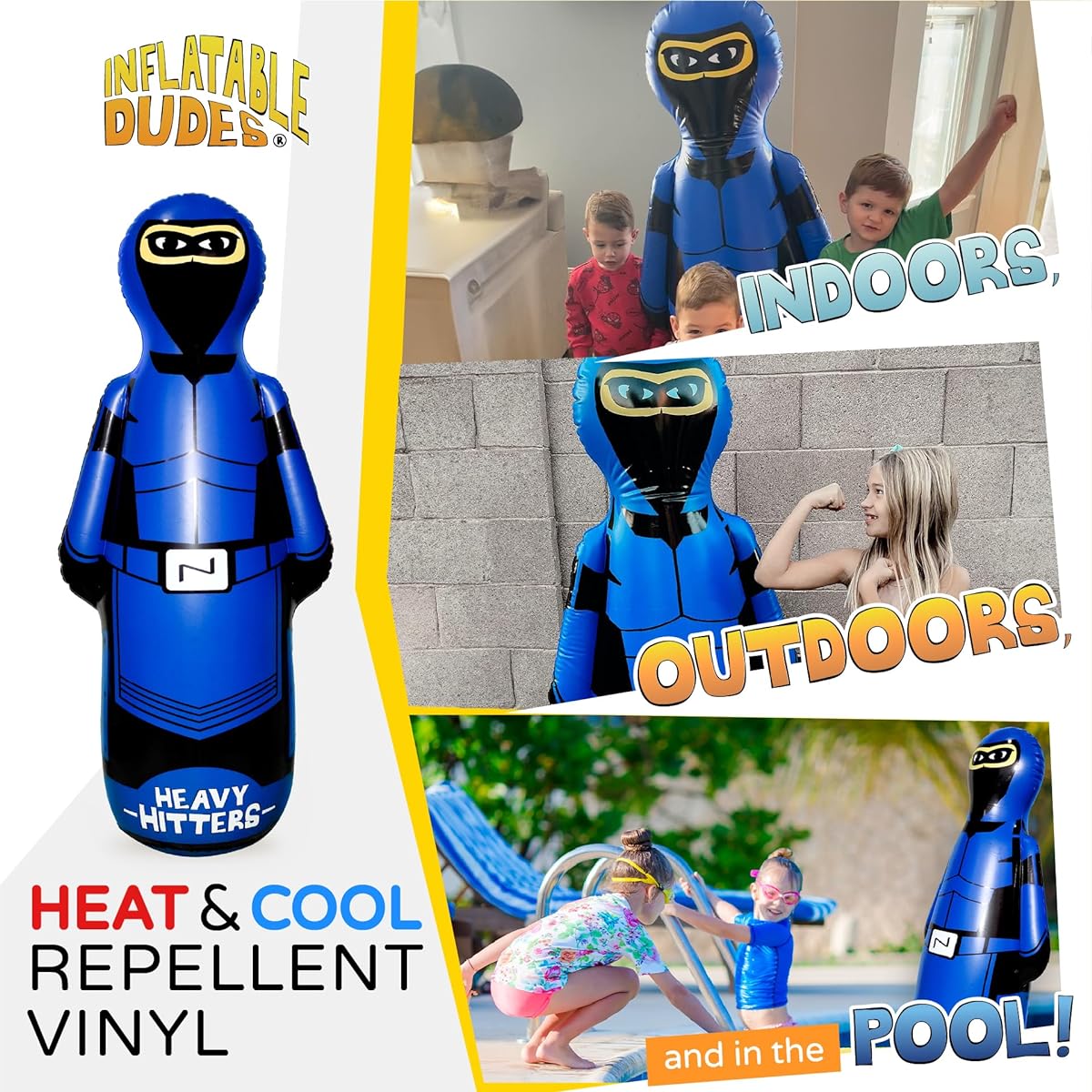 Inflatable DUDES Ninjas - Punching Bag for Kids | Already Filled with Sand | Bop Bag | Inflatable Toy | Boxing - Premium Vinyl | Bouncing Action! | Indoor Outdoor - Play Therapy