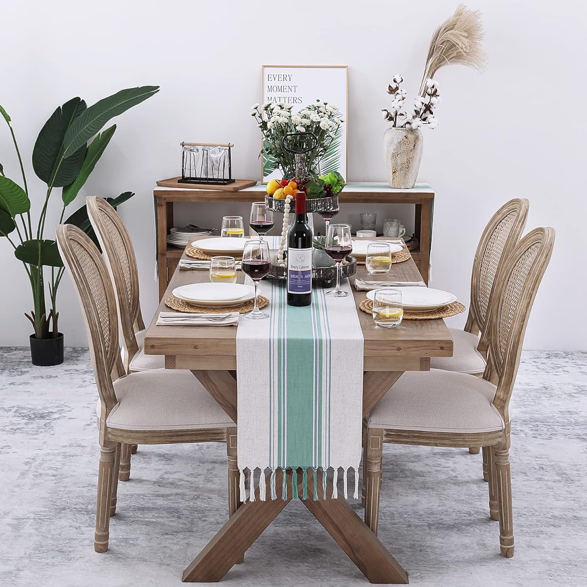 13 x 72 Inch Rustic Farmhouse Striped Table Runner Boho Linen Table Runner 72 Inch Length Party Decor Dining or Dresser Home Decor Mint Green
