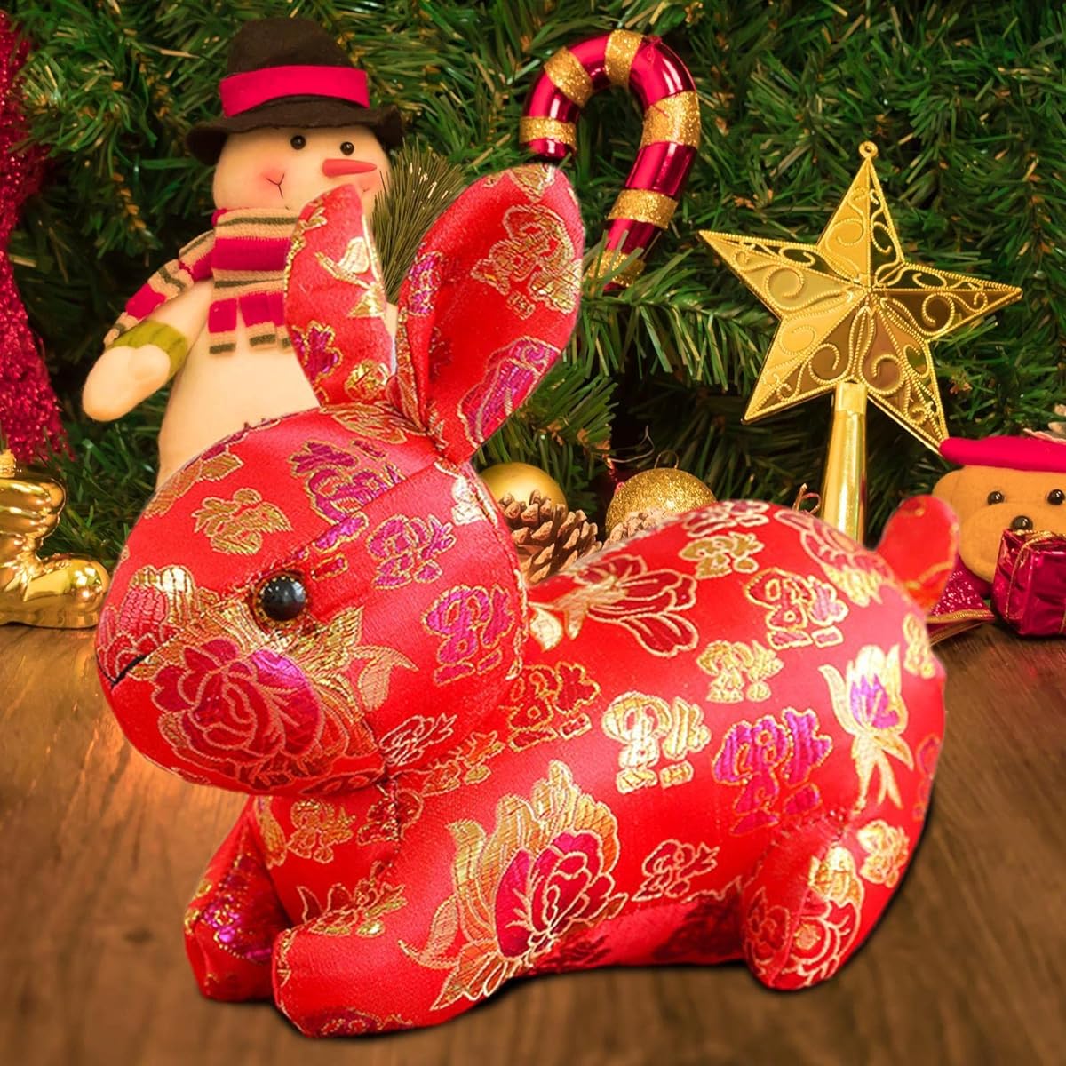 Littryee Chinese Mascot Rabbit Stuffed Toy 2023 Chinese New Year Rabbit Stuffed Toy Decoration Chinese Rabbit Stuffed Toy Lucky Rabbit Toy Home Party Indoor Table Decoration