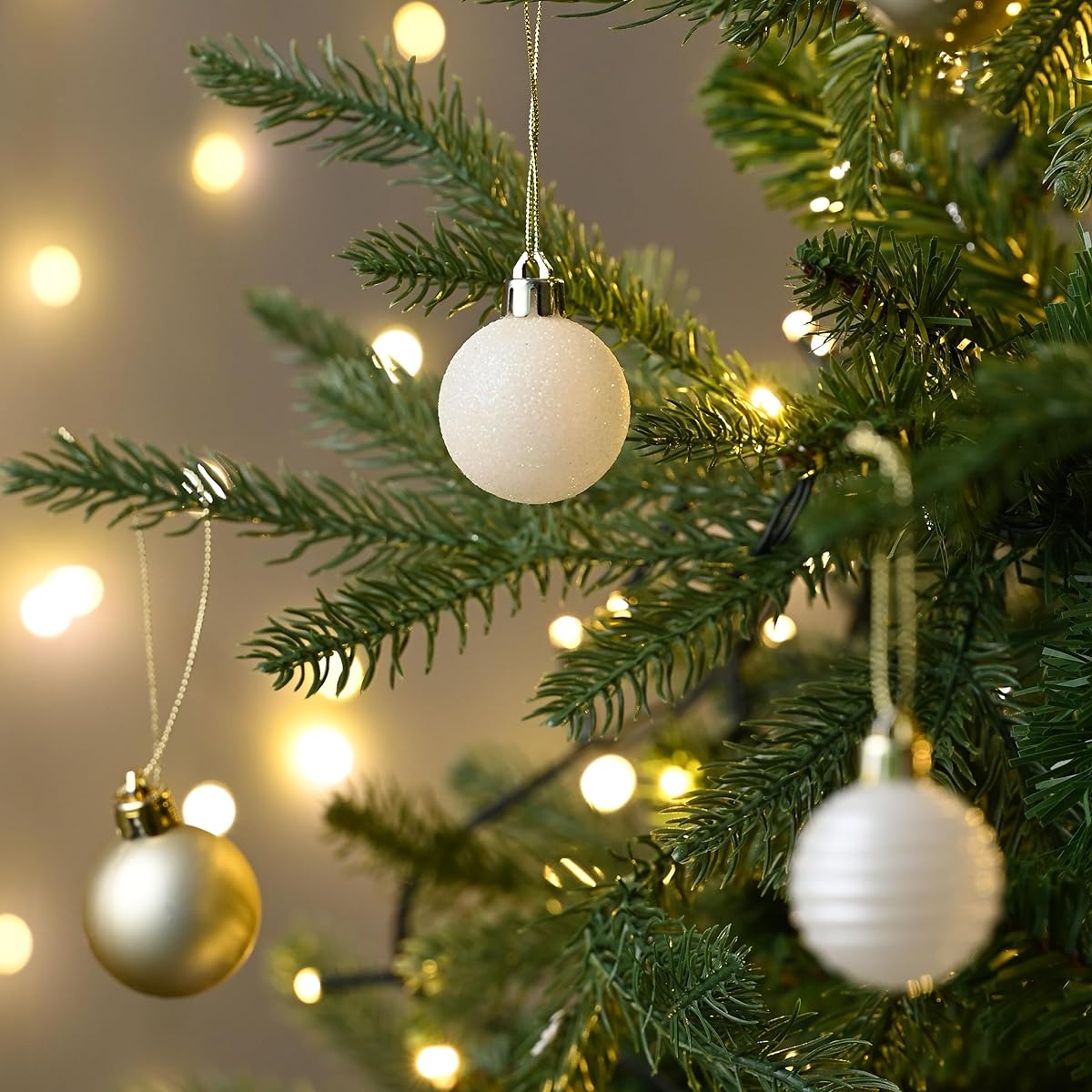 Valery Madelyn 24ct 40mm Elegant Gold White Christmas Ball Ornaments, Shatterproof Christmas Tree Ball Decorations, Themed with Tree Skirt (Sold Separately)