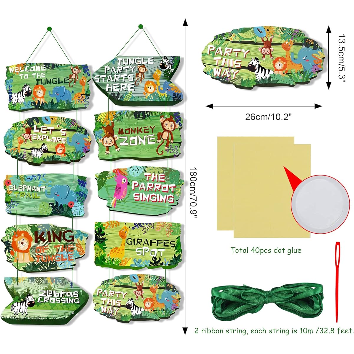 HOWAF 10PCS Safari Jungle Animal Signs Party Signs Wild Animals Directional Cutouts Welcome Door Banner for Kids Welcome Signs Zoo Animals Yard Decorations Baby Shower Birthday Party Supplies