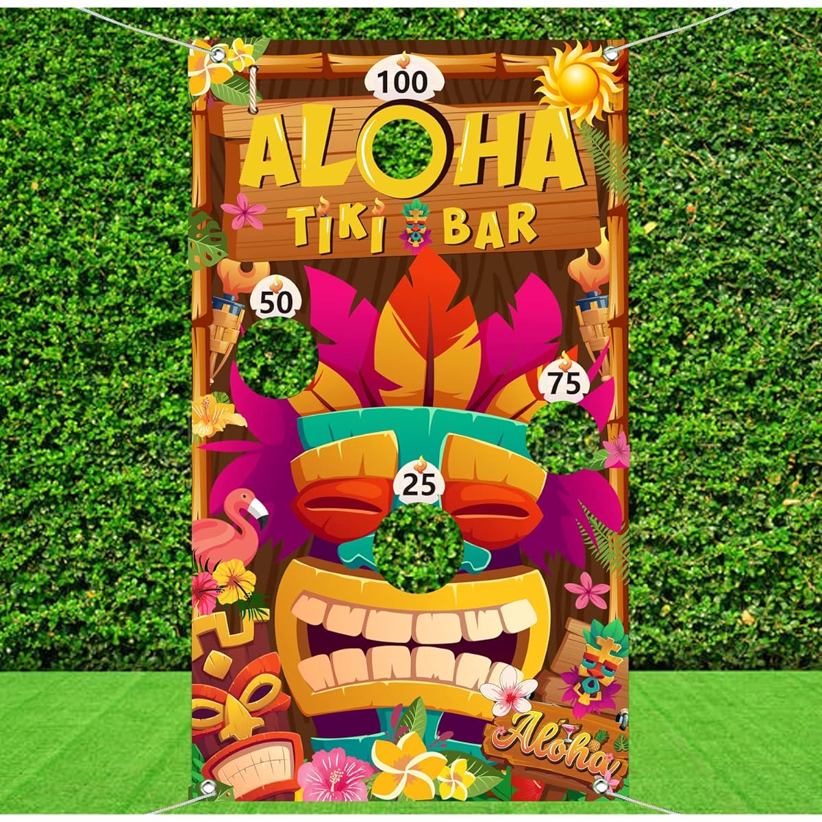 Luau Party Games, Tiki Party Decorations, Tiki Toss Game with 4 Bean Bags and Tiki Banner, Luau Games for Kids, Summer Aloha Games, Hawaiian Party Decorations, Aloha Party Decorations