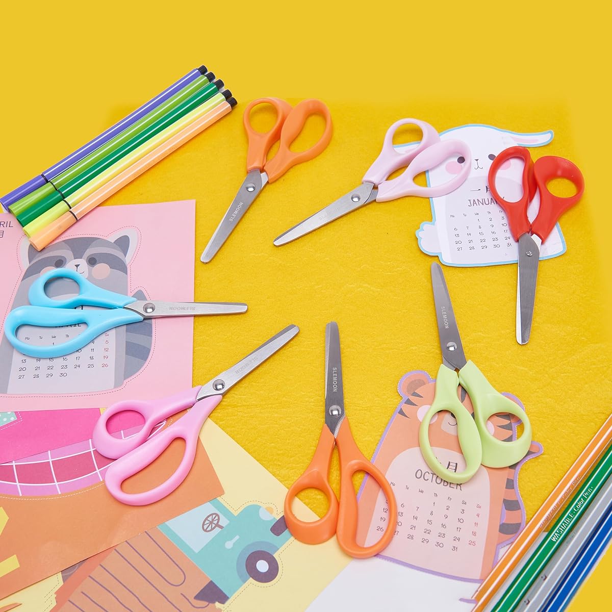 5 Inch Toddler Kids Scissors Blunt Tips Safety Kids Scissors for School Office Family Everyday Use Comfortable Right Handed Grip ABS Handle Pack of 6