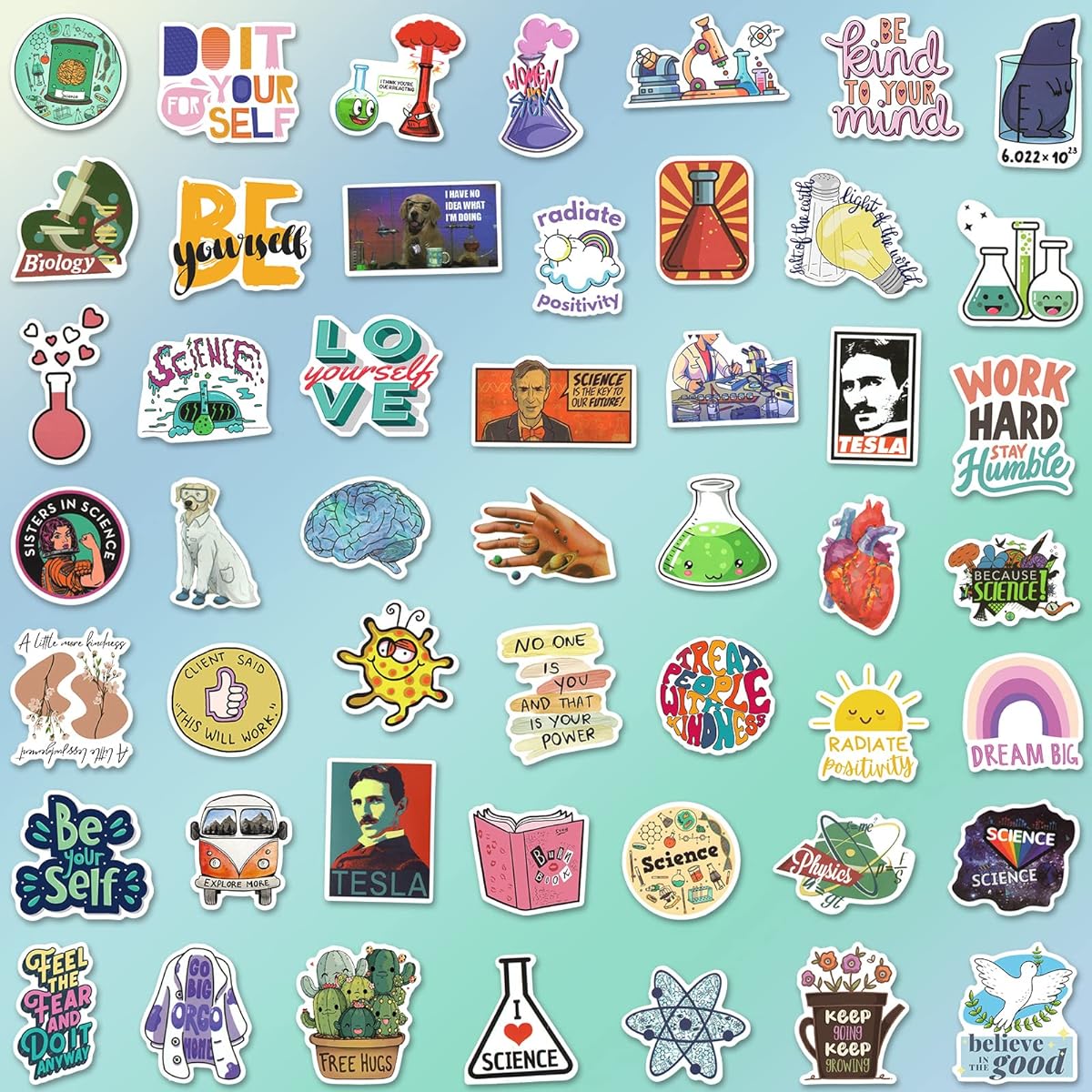 200pcs Science Stickers, Science Classroom Decorations for Teachers Students Kids Teens, Science Stickers for Water Bottles, Math Chemistry Physics Biology Gifts, Lab Science Decorations
