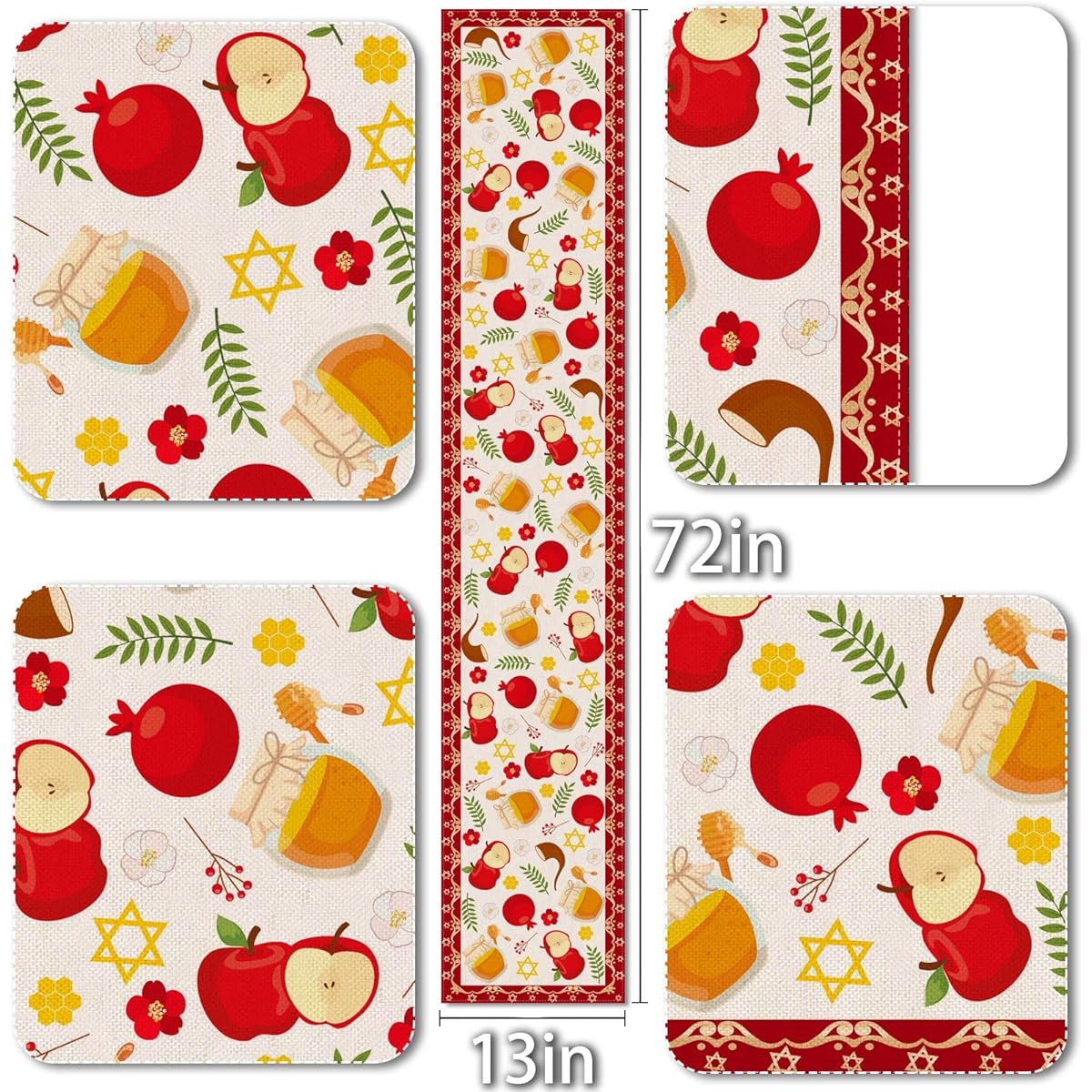 Vohado Linen Rosh Hashanah Table Runner Shana Tova Jewish New Year Party Supplies Home Kitchen Dining Room Table Decor 13x72 Inch