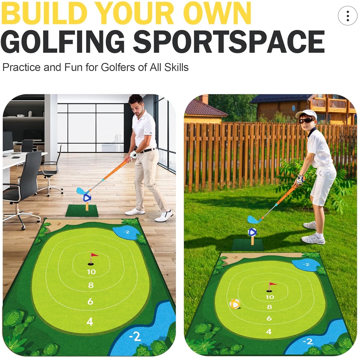 Wdebay Toddler Sticky Golf Pro Game Set with Mat Velcro Golf Chipping Yard Game for Kids and Adults Mini Indoor & Outdoor Play Toy with Clubs