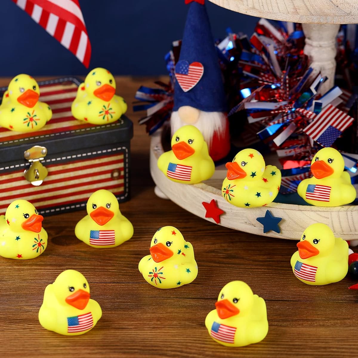 Independence Day Rubber Duck Independence Day Rubber Duck Patriotic Mini Rubber Duck Novelty Funny Squishy Cruise Duck Bath Party Gift Birthday Classroom Reward Summer Beach Pool (48 Pieces)