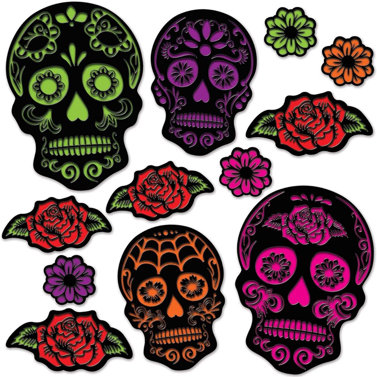 Beistle Day of the Dead Sugar Skull Cutouts 4" - 15" 24 Pieces