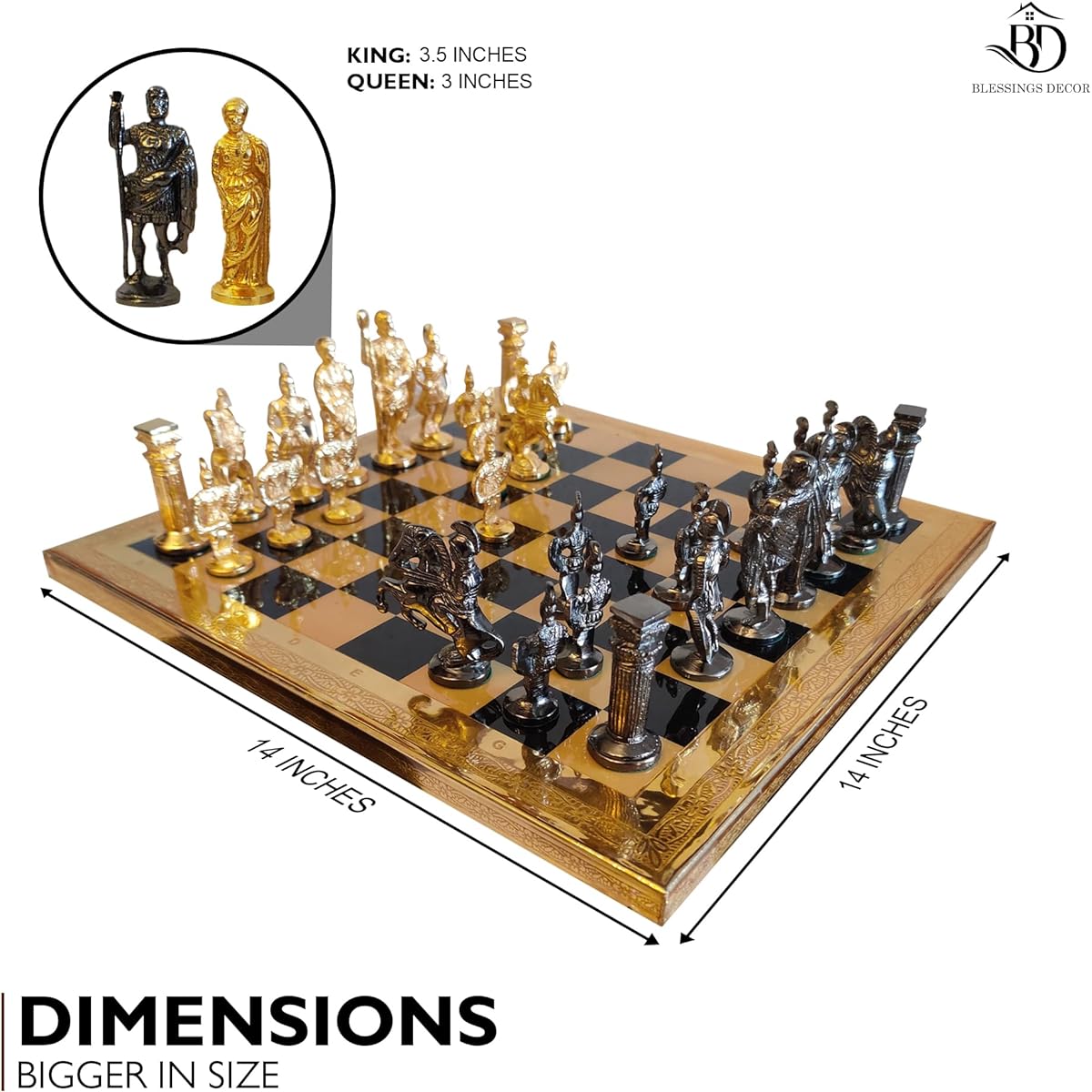 Blessings Decor Metal Chess Set (Roman 14 x 14)