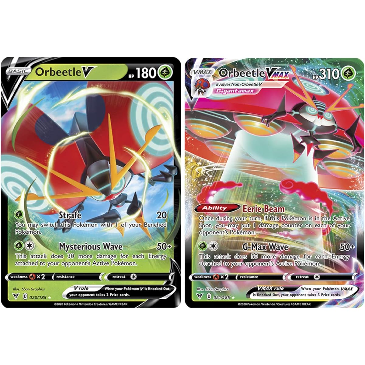 Pokemon Vmax Card Set - Orbeetle VMAX 21/185 & Orbettle V 20/185 - Vivid Voltage - Super Rare Card Lot