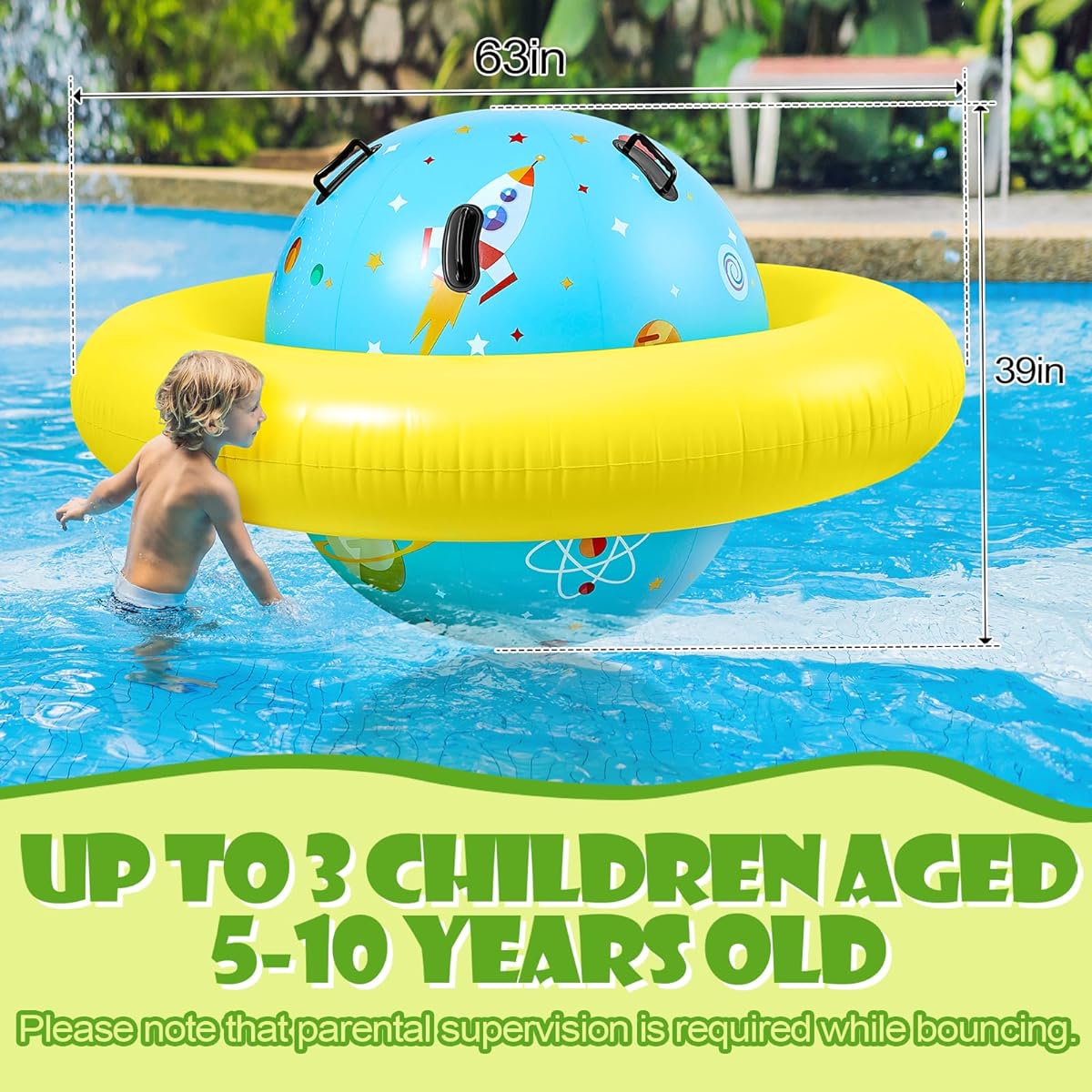 Poen Inflatable Dome Rocker Bouncer 63"L x 63"W x 39"H Blow Up Climbing Rocker for Kids Giant Inflatable Rocker Seesaw Outdoor Roll and Play Seesaw Rocker Toddler Inflatable Balance Game with 6 Handles, Blue, Yellow.