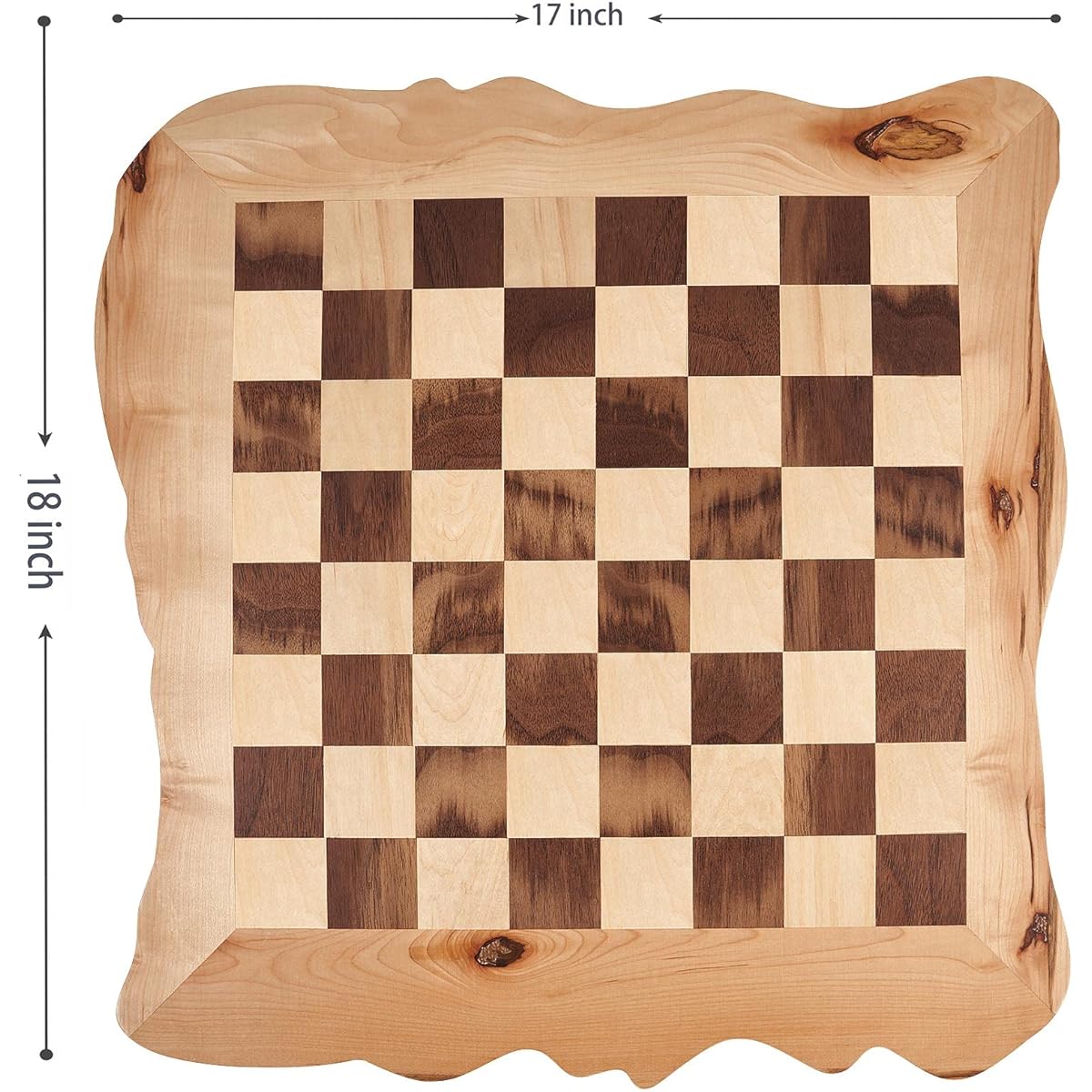 VAMSLOVE 15" Unique Rustic Wood Chess Board Set, Natural Edge Wooden Exotic Chess Board with 3.5" Chess Pieces for Chess Enthusiasts Family Friends