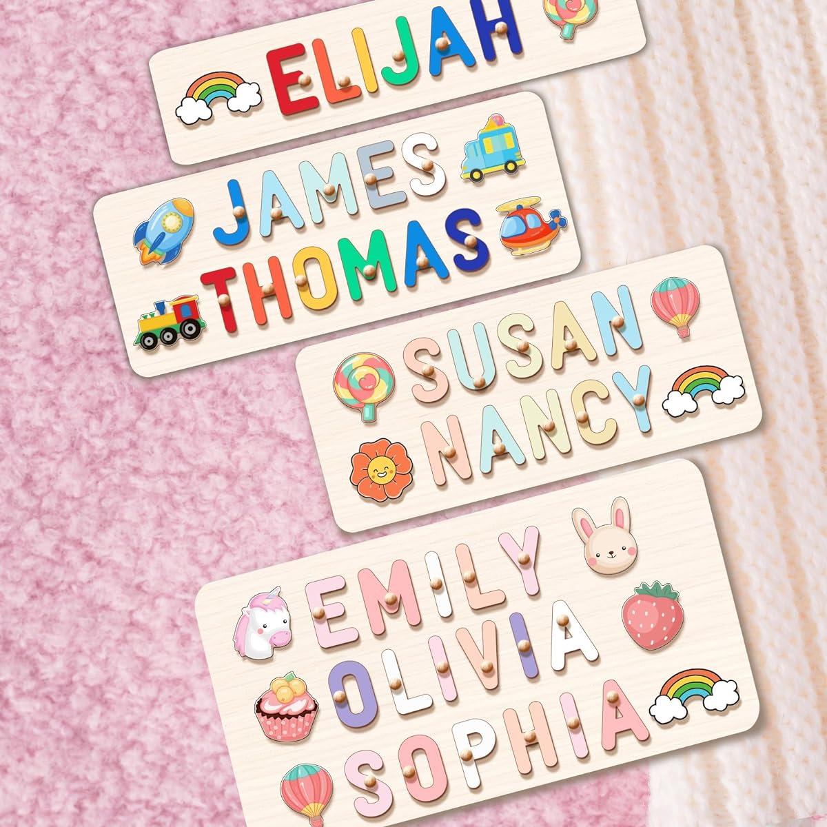 Gowelly Customizable Wooden Name Puzzle for Kids - Baby Birthday Gifts for 1-3 Year Old Girls - Personalized Custom Puzzle Montessori Toys for 1-3 Year Old Girls