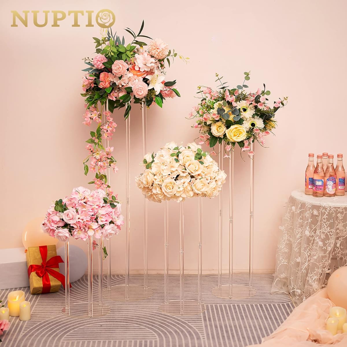 Nuptio Wedding Vase Centerpieces for Table - 31.5" Tall Acrylic Vase Flower Stand Party Table Decor - Elegant Bulk Wedding Decorations Table Geometric Centerpiece Stand