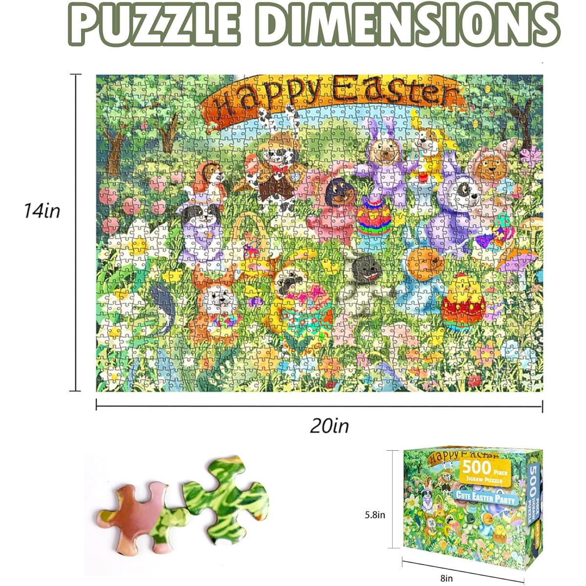 Easter Jigsaw Puzzle 500 Pieces for Adults - Easter Party Colorful Rabbit Egg Puzzle