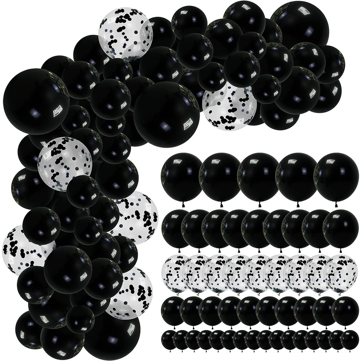 Tuoyi Confetti Balloon Garland Kit 115 Pieces - 5", 10", 12", 18" Matte Balloon Garland Arch for Birthday Party Wedding Bachelorette Anniversary Baby Shower Decorations (Black)