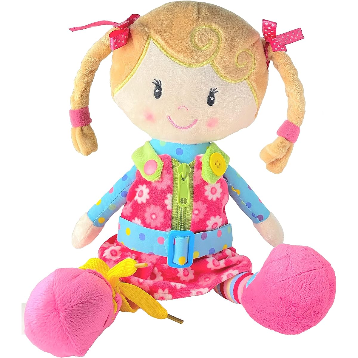Snuggle Stuffs Sugar Snap Plush Learning to Dress Doll for Toddlers - 15 Inch - Doll for 2 Year Old Girls - Montessori Doll