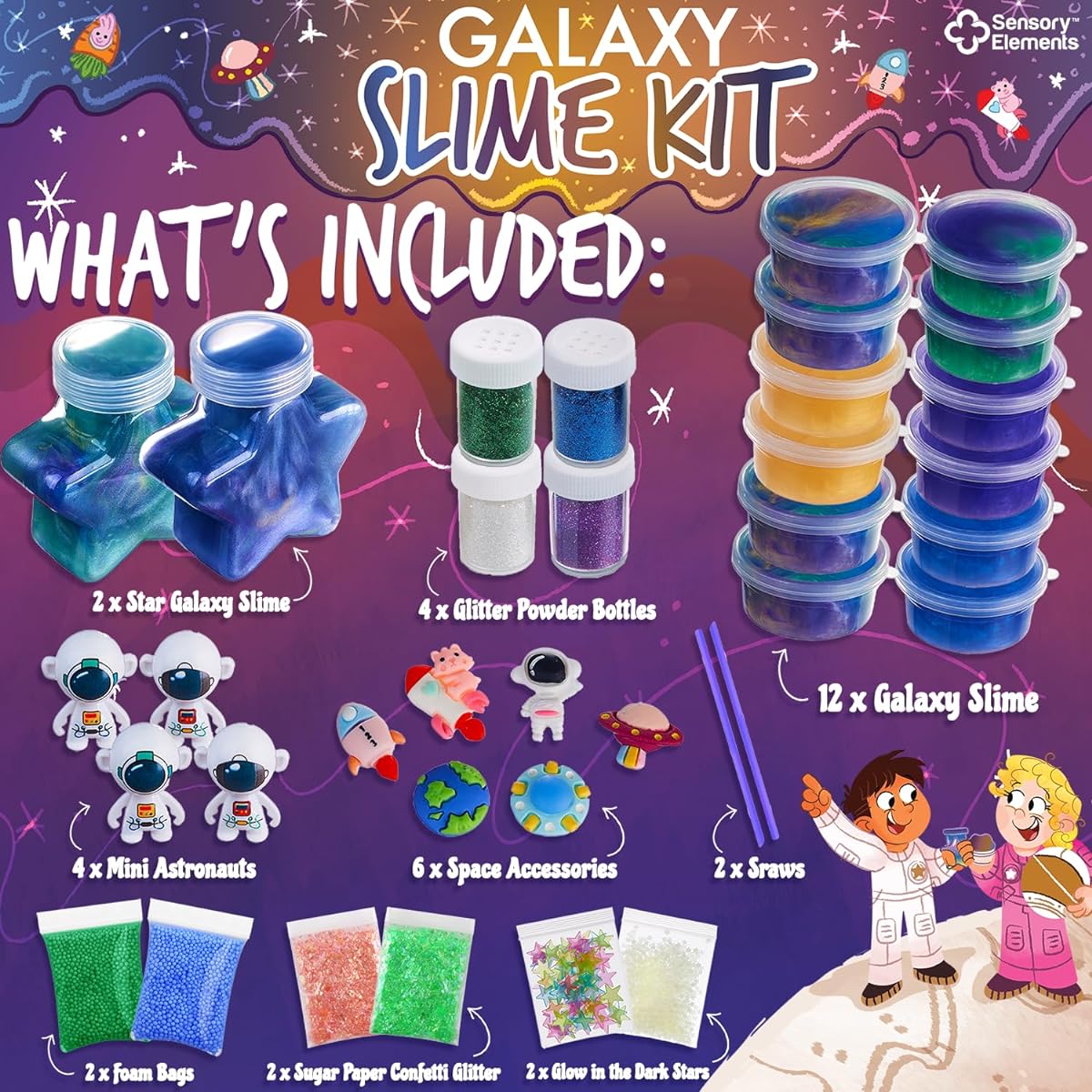 Galaxy Slime Kit for Boys and Girls - Colorful Premade Galaxy Slime Kids DIY Toy Slime Set with Glow in the Dark Stars for Girls Boys - Ages 5-12+