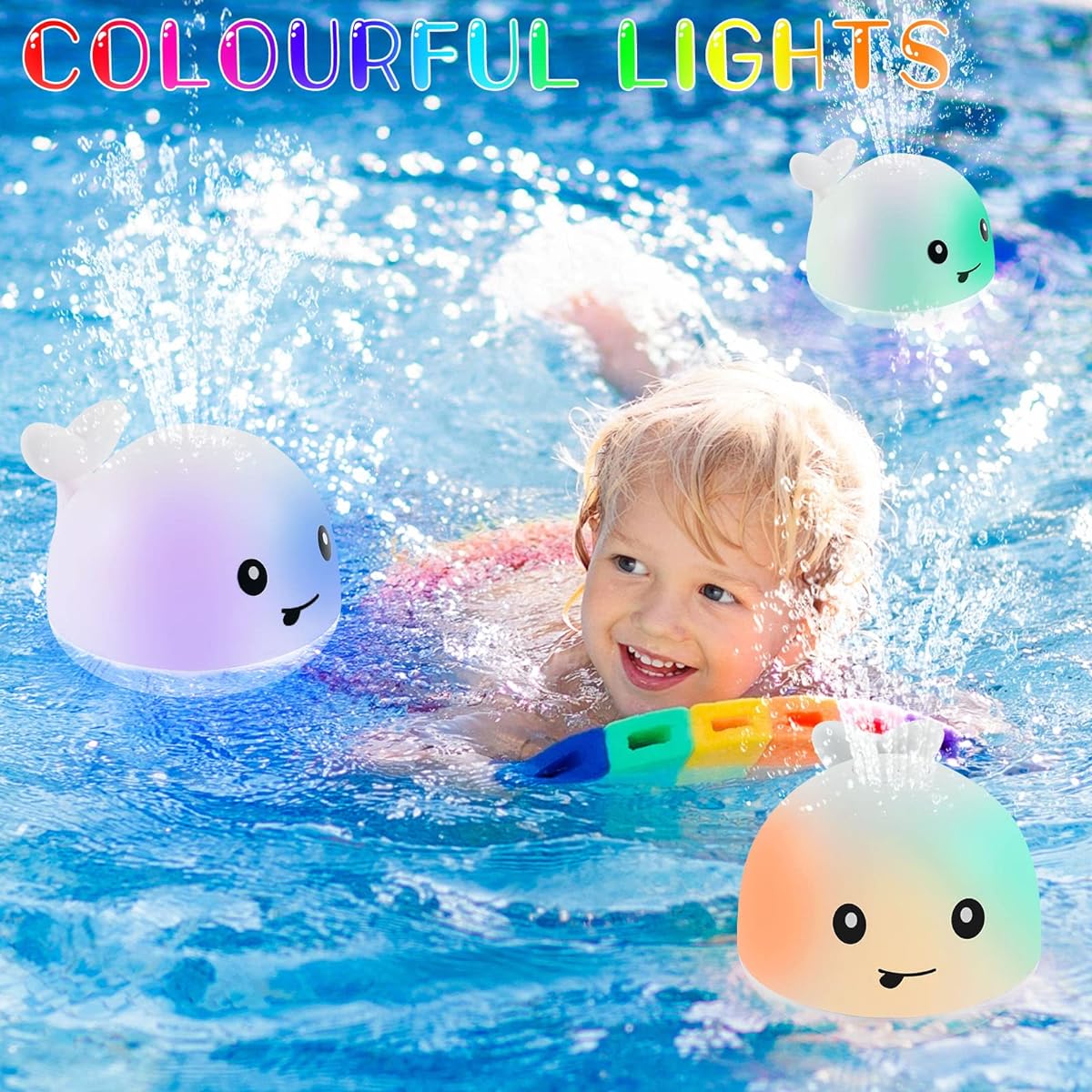 Baby Whale Bath Toy, Funny Water Squirting Whale Light Up Bath Toy Rechargeable 1200mAh Toddler Bathtub Toys Kids Bathroom Pool Toys (White)