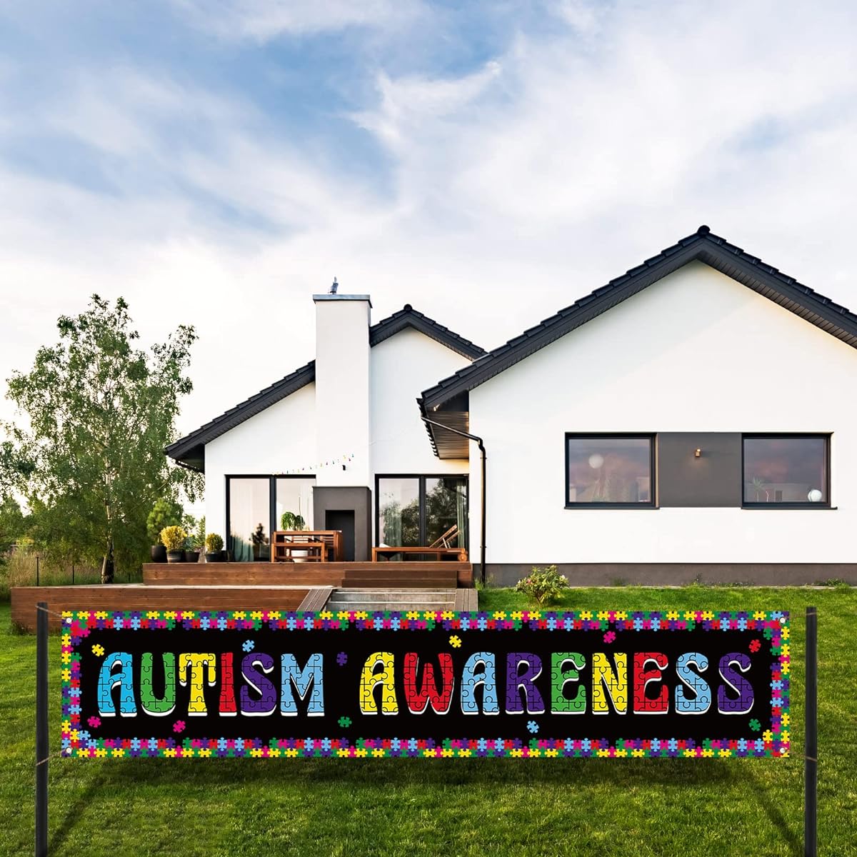 Sunwer Autism Awareness Fence Banner Puzzle Pieces Accept Understand Love April Yard Porch Sign Decor Photo Booth Backdrop