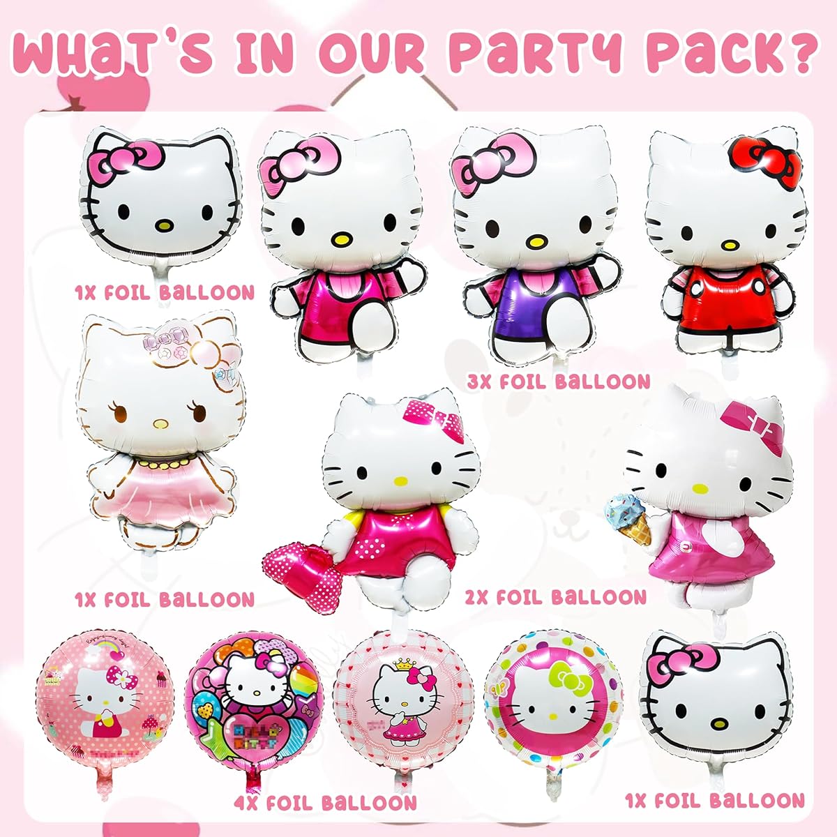 Kitty Birthday Decorations Cartoon Cute Cat Party Supplies Kitty Shaped Pattern Balloons Round Film Balloons Cartoon Theme Party Decorations Girls Birthday Decorations Favors Foil Balloon Set